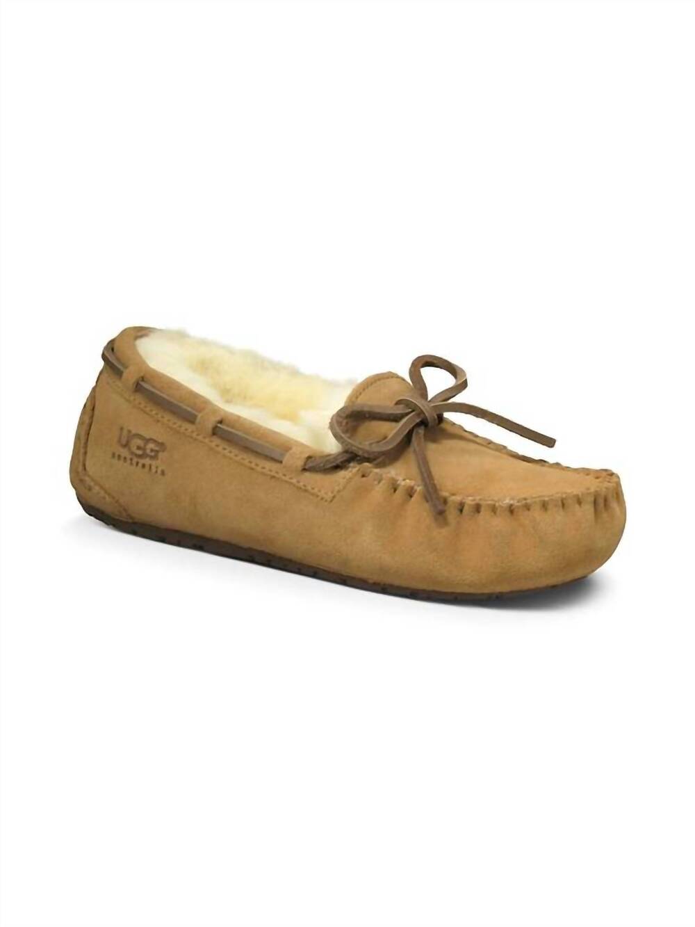 NEW UGG women's dakota shearling logo slippers in chestnut